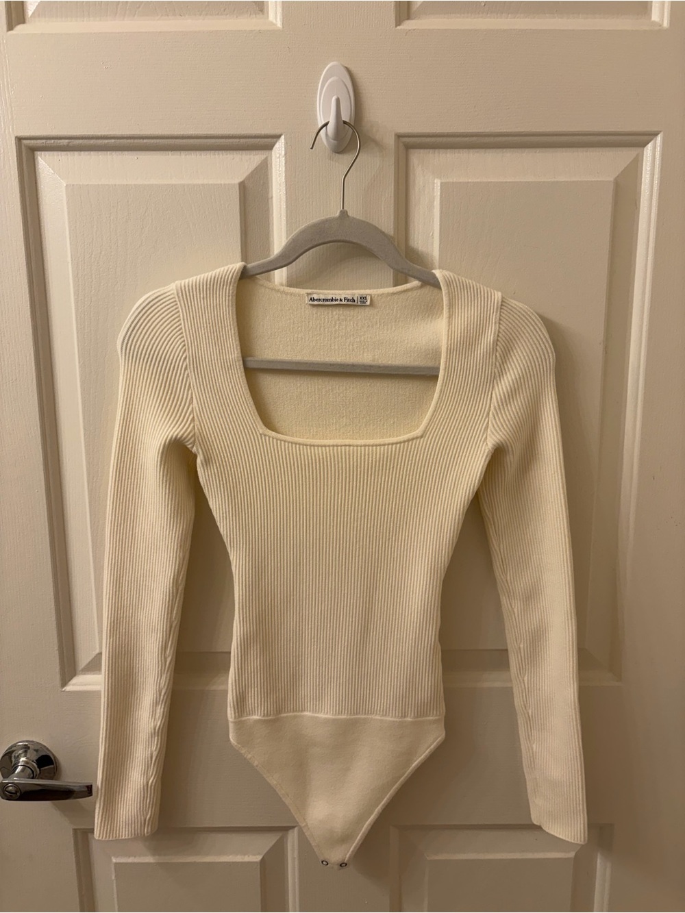 Abercrombie & Fitch Ottoman Cream Square Neck Ribbed Long Sleeve Bodysuit XXS